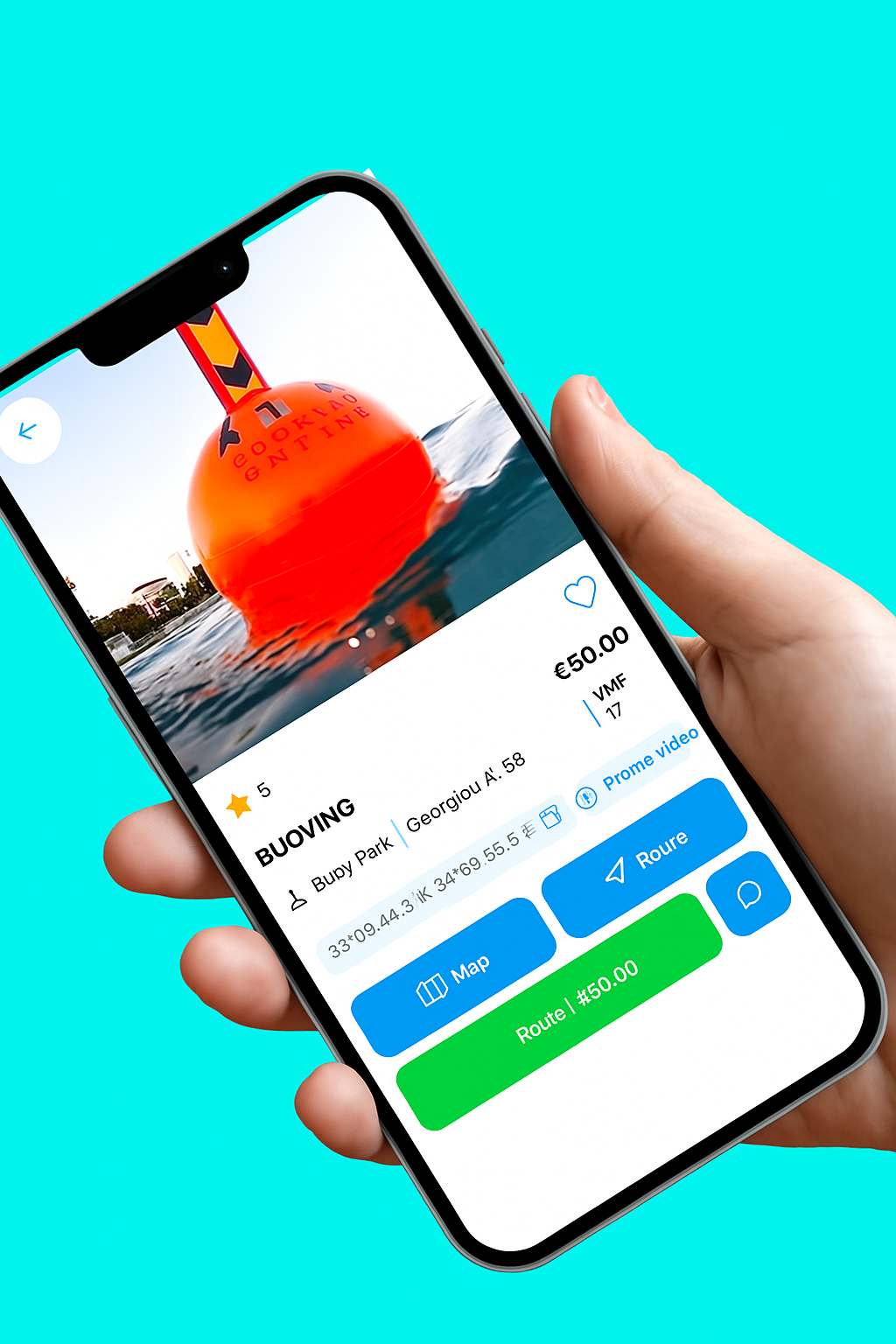 BuoyBook mobile app interface showing buoy booking