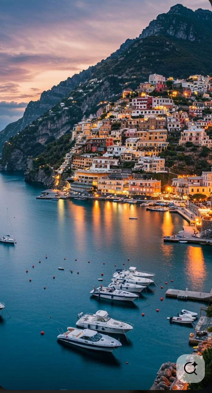 Beautiful coastal marina with yachts at sunset