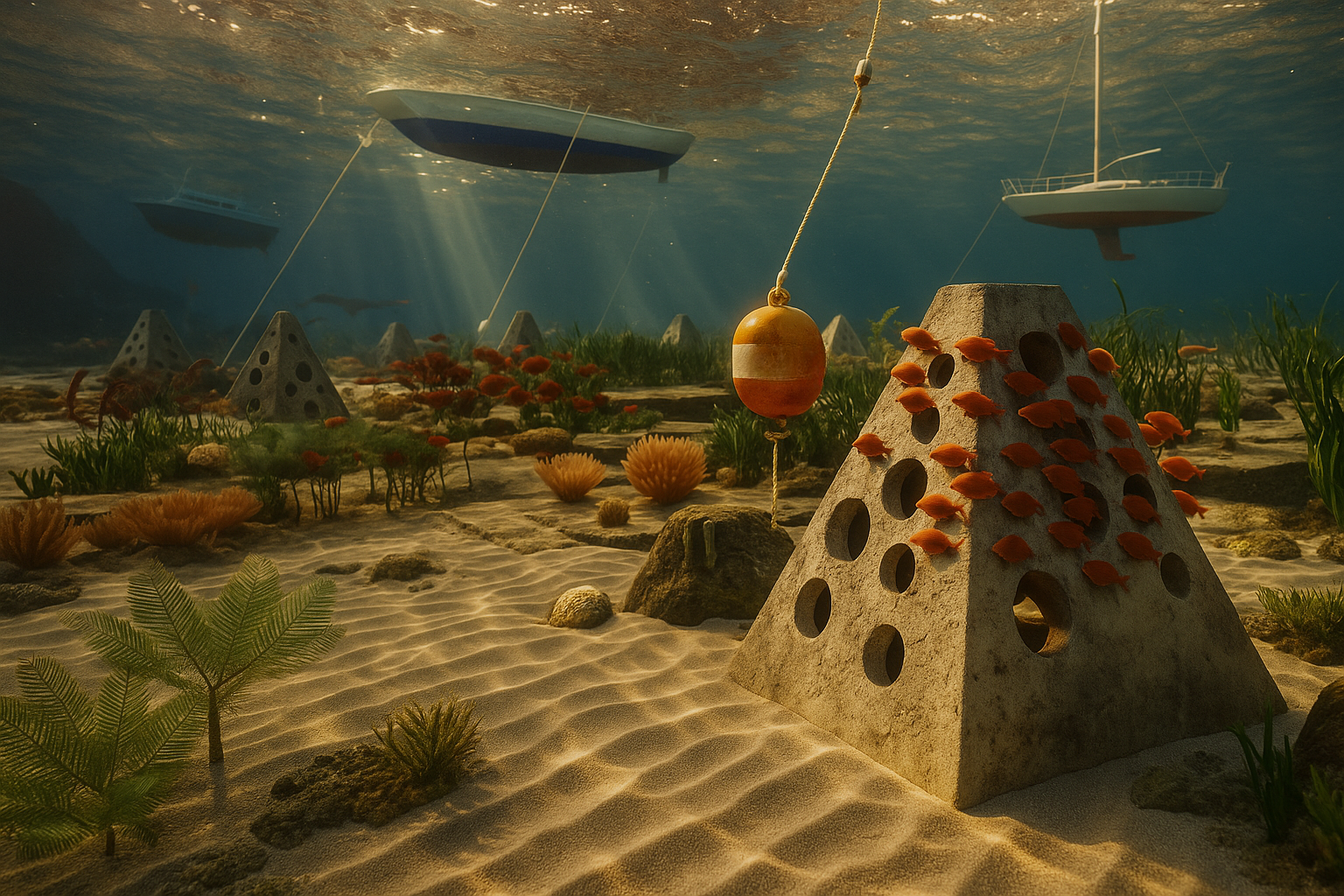 Healthy underwater seabed ecosystem with marine life